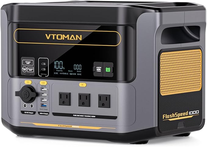 VTOMAN FlashSpeed 1000 Portable Power Station, 828Wh LiFePO4 Battery Solar Generator with Expandable Capacity 2376Wh, 1H Fast Charging(0-80%), 2000W Peak for Home Backup, Camping, Power Outages