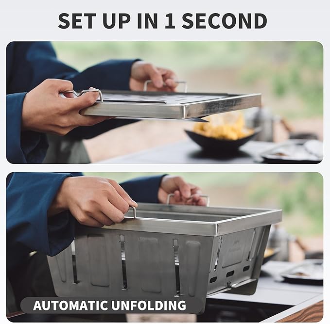 Naturehike Camping Charcoal Grill for IGT Table, Folding Barbecue Grill with Tongs & Carry Bag, Portable BBQ Grill for Outdoor Car Camping Cooking Tailgating