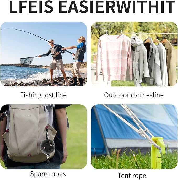 Portable Travel Clothesline Cord, Adjustable 33ft Camping Clothes line, Laundry Drying Rope for Hotel Trip,Camping,Backyard,Outdoor/Indoor, Grey