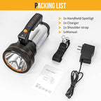 Rechargeable Searchlight Handheld LED Tactical Flashlight with Handle Spotlight High-Power Super Bright Torch with USB Output Torch (Silver)