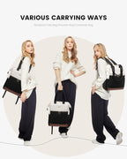 LOVEVOOK Laptop Backpack for Women, 15.6 Inch Work Laptop Bag with USB Port, Fashion Teacher Nurse Backpack Purse, Waterproof Travel Computer Backpack with Organizer Bag, 2PCS, Beige-Black