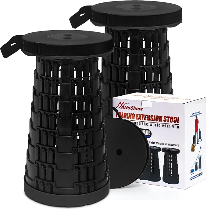 2025 2PCS Upgraded Collapsible Stool Thickened Set, Portable Stool Folding Stools, Foldable Chair for Camping Fishing Hiking BBQ and Outdoor Activities - Max 500lbs (Black)