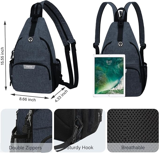 MOSISO Sling Backpack Travel Hiking Daypack, Crossbody Convertible Sling Bag with Front Pocket One Shoulder Chest Bag