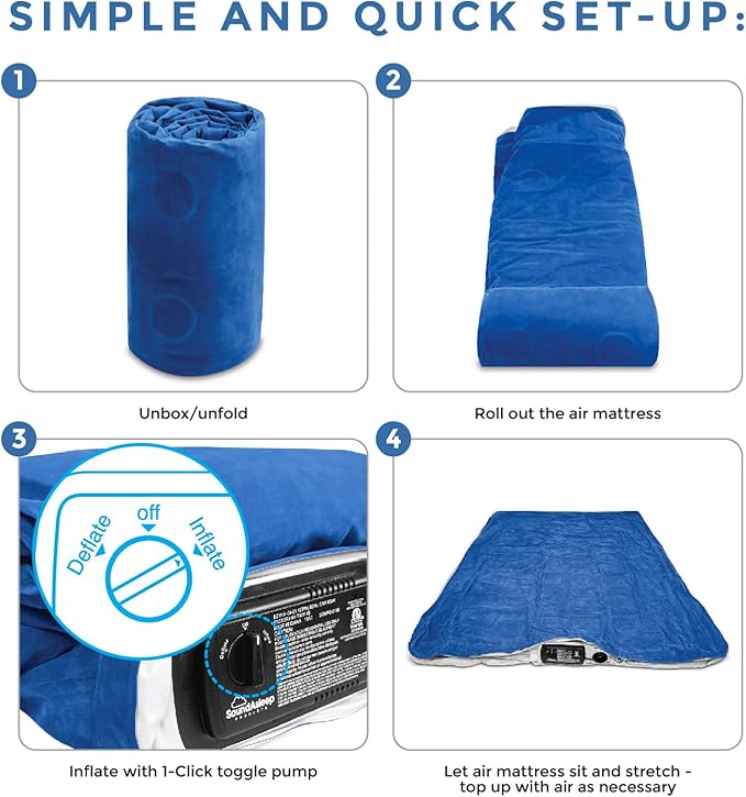 SoundAsleep Products Dream Series Luxury Air Mattress, ComfortCoil Technology, Built-in High Capacity Pump for Home, Camping- Double Height, Adjustable, Inflatable Blow Up, Portable (Twin Size)