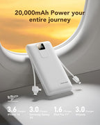 charmast 20000mAh Portable Charger with Built-in Cables & Wall Plug, 20W USB C Power Bank, Fast Charging Battery Pack Travel Essentials Compatible with iPhone 16/15/14 Series, Samsung, Google, iPad