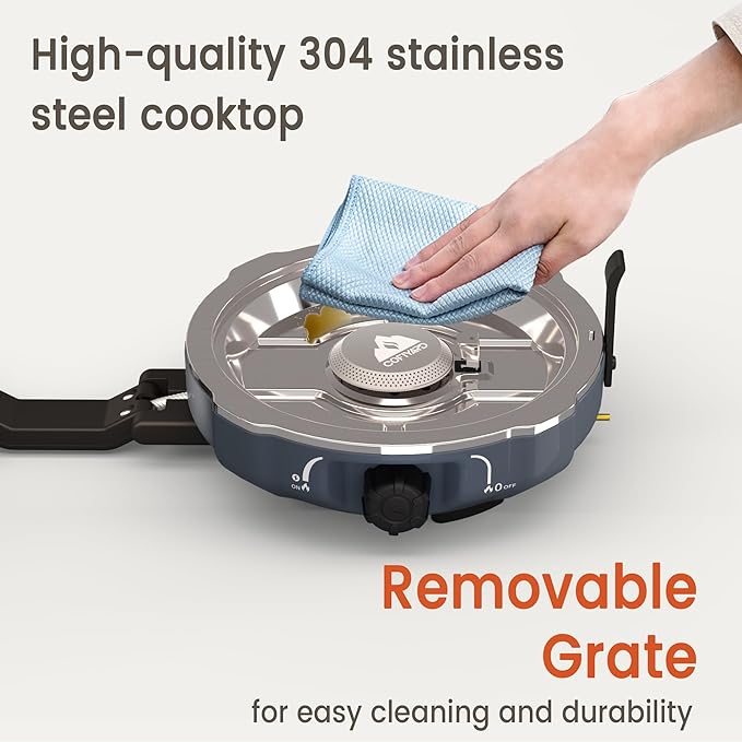 20,000 BTUs 2 Burner Propane Camping Stove, Portable Folding Camp Stove with Adjustable Burners, Built-in Ignition and Carrying Bag, Dual Gas Stoves for Tailgating, Camping, BBQ Overland Grey