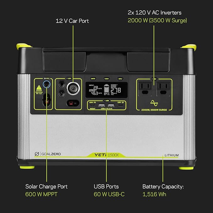 Goal Zero YETI 1500X Portable 1500-Watt Power Station with Boulder 100-Watt Monocrystalline Solar Panel Briefcase 44360