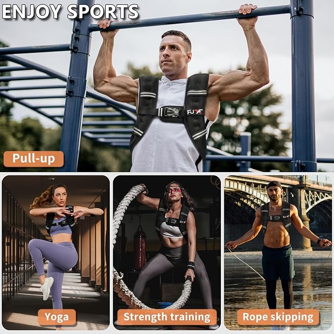 FUFF Weighted vest woman - 5lb/10lb/12lb/15lb/20lb/25lb/30lb Weights with Reflective Stripe, Weighted Vest for Men Women Strength Training Running Walking Jogging