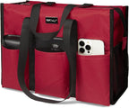 TOPDesign Utility Water Resistant Tote Bag with 13 Pockets, Top Zipper Closure & Thick Bottom Support, for Working Women