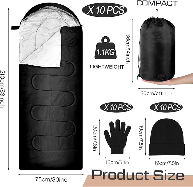 Tranqun Sleeping Bags for Adult with Winter Beanies Gloves, Cotton Liner Camping Sleeping Bag Waterproof Warm Lightweight for Backpacking Camping Indoor Outdoor Homeless People