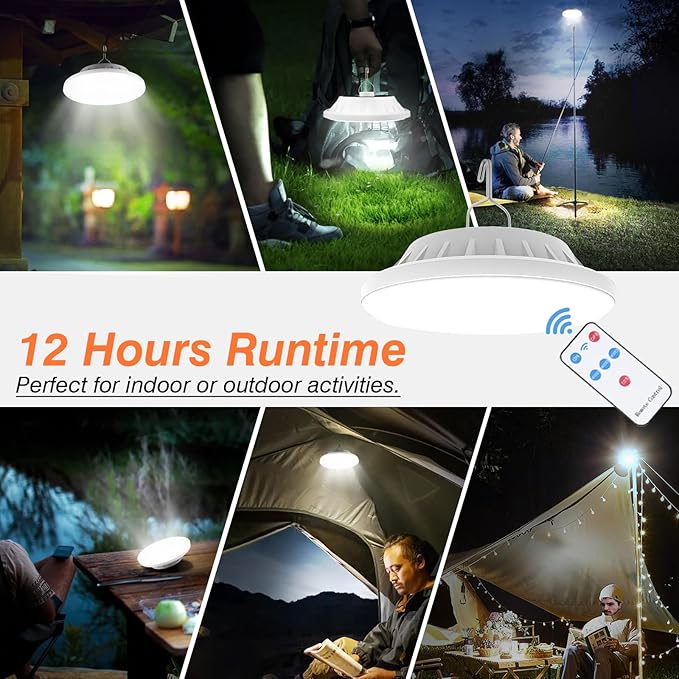USB Solar Camping Light Remote Tent Light 2 Pack - 4000LM Portable LED Rechargeable Camping Lantern Hanging Waterproof Emergency Light for Camping, Hiking, Power Failure, Hurricane (120 LEDs)