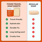 FOMIN - Antibacterial Paper Soap Sheets Tin for Traveling - (100 Sheets) Orange Portable Travel Hand Soap Sheets, Dissolvable Mini Camping Hand Soap for Hand Washing