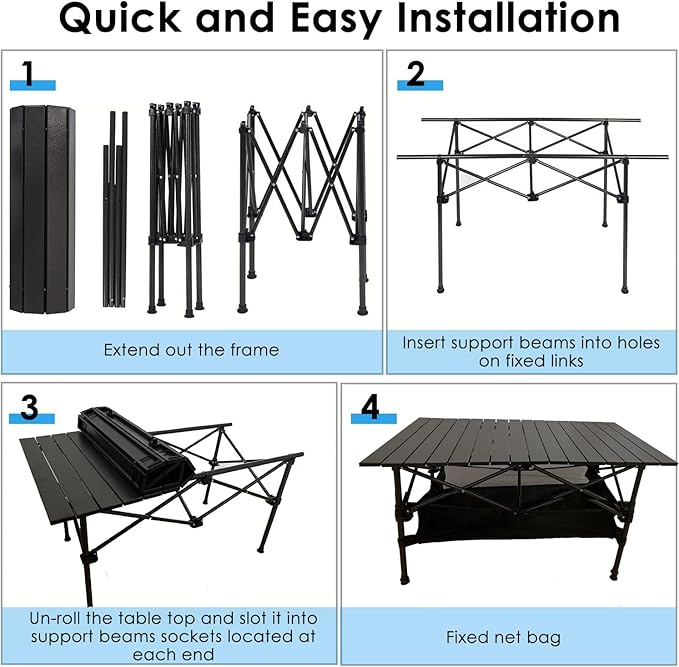 LEADALLWAY Folding Camping Table Low Picnic Table with Large Storage and Carrying Bags,37.4×21.65×19.69inchs