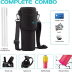 32OZ Insulated Water Bottle with Straw - Stainless Steel Water Bottle w/Carrier Pouch with Strap & Boot, Wide-Mouth Vacuum Insulated Bottle Fit in Car Bike Cup Holder