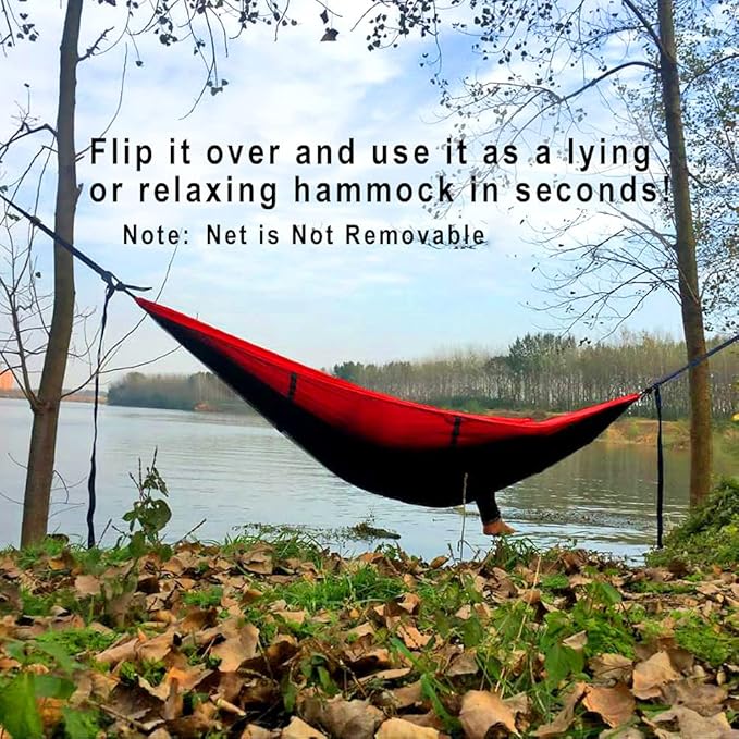 Sunyear Camping Hammock, Portable Single & Double Hammock with Net, 2 Person Hammock Tent with 2 * 10ft Straps, Best for Outdoor Hiking Survival Travel