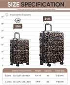 Tolino Carry on Luggage 22x14x9 Airline Approved-20 Inch Hardside Suitcase with Wheels TSA Lock, PC+ABS Lightweight Carry on Suitcases for Women and Men Cheetah Print