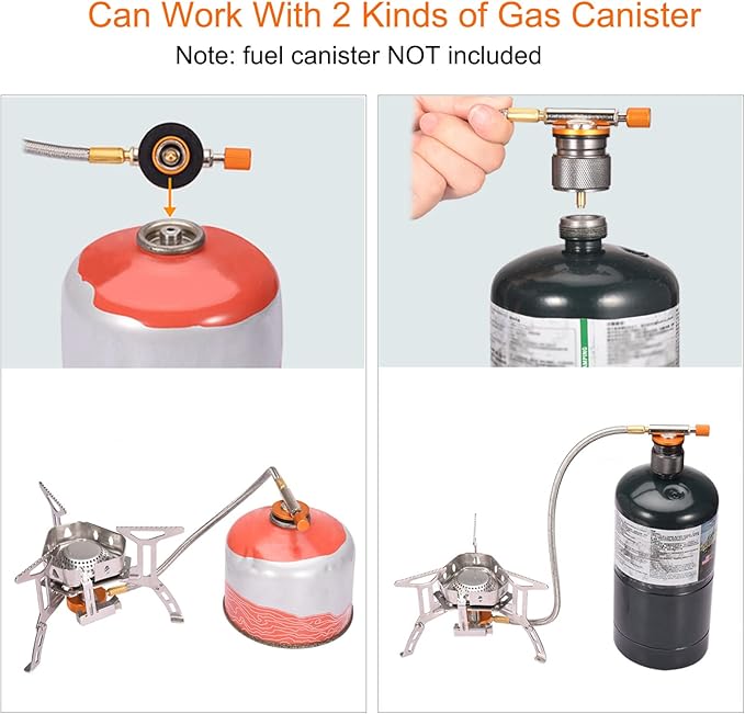 Portable Backpacking Stove with Piezo Ignition Windproof Camping Gas Stove Camp Stove Foldable Burner with Propane Canister Adapter for Outdoor Camping Hiking Picnic