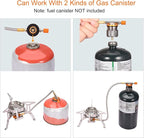 Portable Backpacking Stove with Piezo Ignition Windproof Camping Gas Stove Camp Stove Foldable Burner with Propane Canister Adapter for Outdoor Camping Hiking Picnic