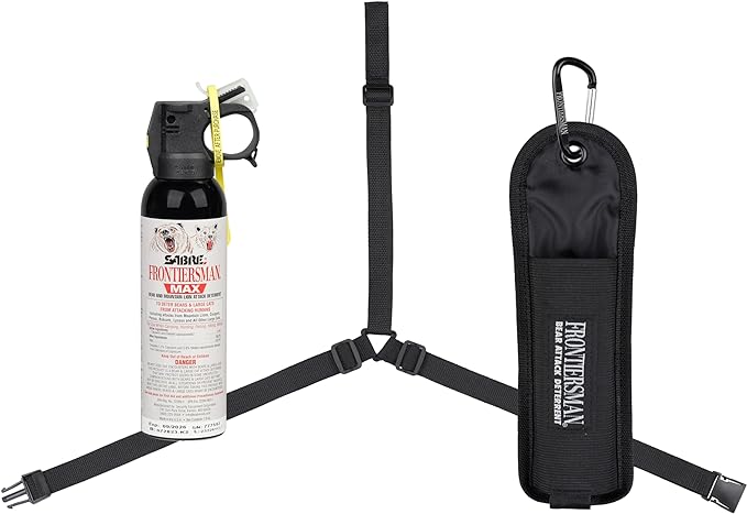 SABRE Frontiersman MAX Bear Spray – 40 ft Range, Maximum Strength, The Only EPA-Registered Spray for Bears & Mountain Lions, 7.9 oz, Glow Safety Clip, Outdoor Hiking & Camping Protection