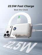 3-in-1 Portable Charger Power Bank 10000mAh Power Bank 22.5W USB C Fast Charging Ivory