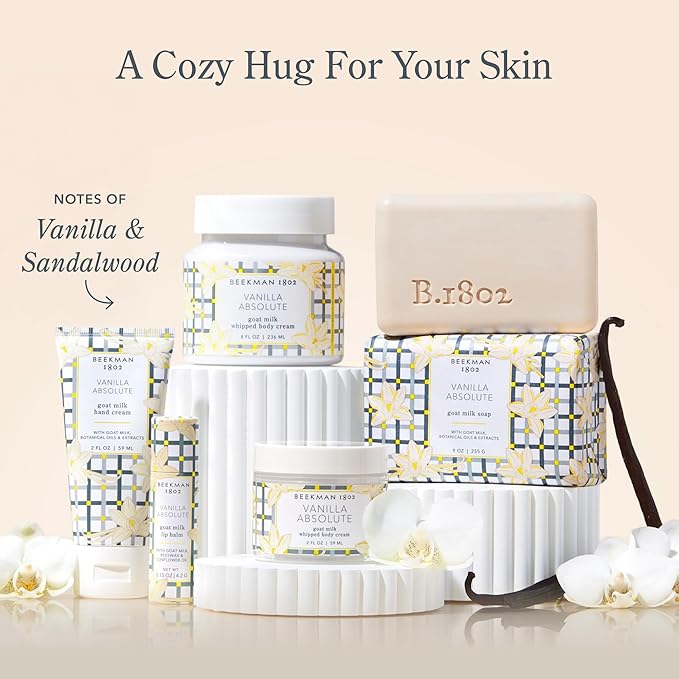 Beekman 1802 Goat Milk Hand Cream & Lip Balm Set – Hydrating Skincare Duo for Dry Hands & Chapped Lips – Moisturizing Hand Lotion & Lip Care Gift Set, Travel Size – Vanilla Absolute