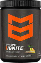 MTN OPS Ignite Energy Drink Powder, Naturally Gluten Free & Sweetened with Monk Fruit, Nitric Oxide Supplement Drink Mix, Caffeine & Nootropic Sugar Free Drink Mix, 45 Servings, Peach Lemonade