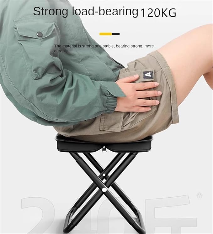 Portable Folding Stool, Small Portable Stool for Adults, Fishing Hiking Gardening and Beach with Carry Bag, Hold Up to 265 LBS (Black)