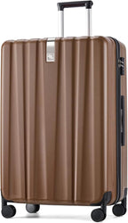 Hanke 29 Inch Luggage Suitcases With Spinner Wheels Lightweight PC hardside Rolling Suitcase With Travel Lock, Checked-Large 29-Inch Christmas Gifts for Birthday （Brown）