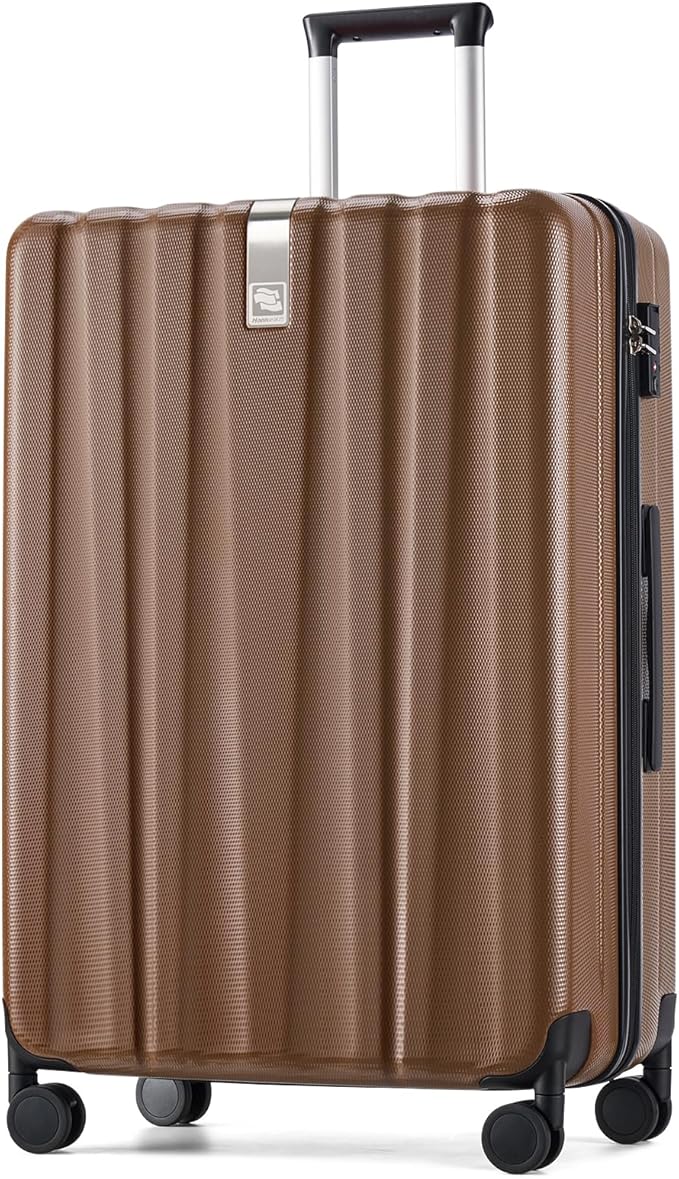 Hanke 29 Inch Luggage Suitcases With Spinner Wheels Lightweight PC hardside Rolling Suitcase With Travel Lock, Checked-Large 29-Inch Christmas Gifts for Birthday （Brown）