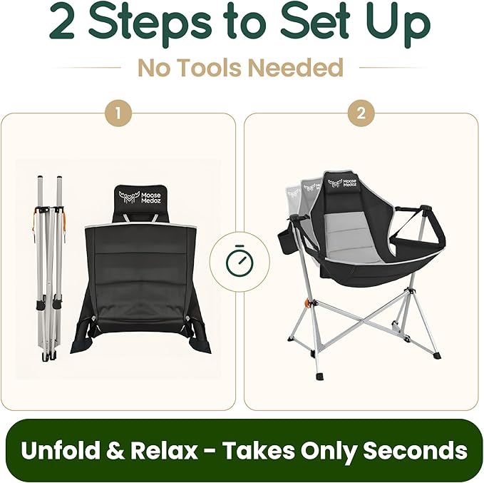 Hammock Camping Chair – Folding Swing Chair with Headrest & Cup Holder, 300 lbs Support, Breathable Mesh, Portable & Lightweight for Outdoor, Camping, Fishing, Patio & Travel