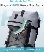 ECOHUB Waterproof Backpack for Women Men, 30L Roll-Top Closure Heavy Duty Dry Bag for Travel with IPX8 Waterproof Phone Case