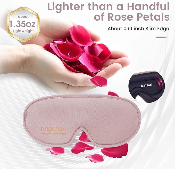 ringchan Sleep Masks for Women Travel or nap, 100% Black Out Eye mask for Sleeping, Comfortable for Eyelashes to Blink, Silky and Soft Against The Skin - Dusty Rose Pink