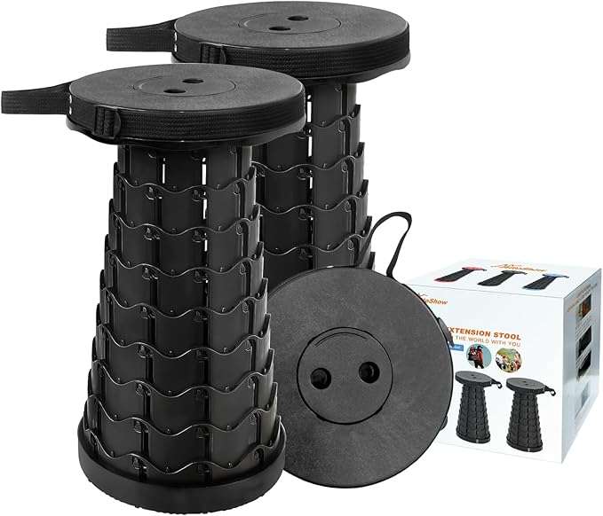 2PCS Upgraded Collapsible Stool Thickened Set, Portable Stool Folding Stools, Foldable Chair for Camping Fishing Hiking BBQ and Outdoor Activities - Max 400lbs（Black）