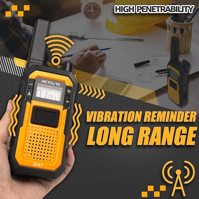 Retevis RB48 Walkie Talkies with Earpiece, Mil-Standards 810H, Waterproof Heavy Duty Two Way Radios, Vibration Call, 2000mAh, NOAA, 2 Way Radio Long Range(2 Pack)
