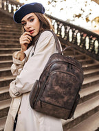 Leather Backpack for Women, Fits 15.6 Inch Laptop, Soft Vegan Leather Backpack for Travel and Daily Use, Coffee
