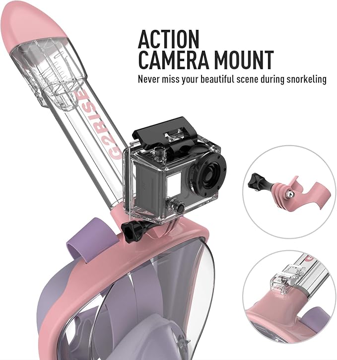 G2RISE Full Face Snorkel Mask Adults Snorkeling Set Gear for Kids with Detachable Camera Mount, Safe Breathing, Anti Fog Anti Leak