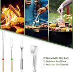 Camping Cooking Utensils Set, Stainless Steel Grill Tools, Camping BBQ Cookware Gear and Equipment for Travel Tenting RV Van Picnic Portable Kitchen Essentials Accessories