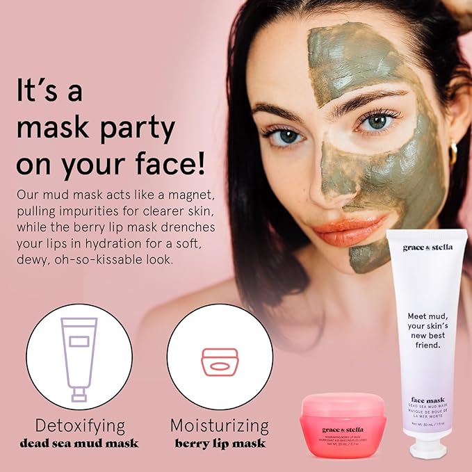 grace & stella Award Winning Skin Care Set - Birthday Gifts for Women, Travel Size Toiletries with Eye Masks, Hyaluronic Acid Serum, Lip Balm & More, Gift Baskets for Women, Vegan Self Care