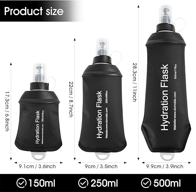 GYGYL Soft Flask, TPU Collapsible Soft Water Bottle for Hydration Pack, Running Vest, Leak-Proof Folding Water Bottle for Hiking Cycling Climbing Jogging-500ml Black, 2pcs