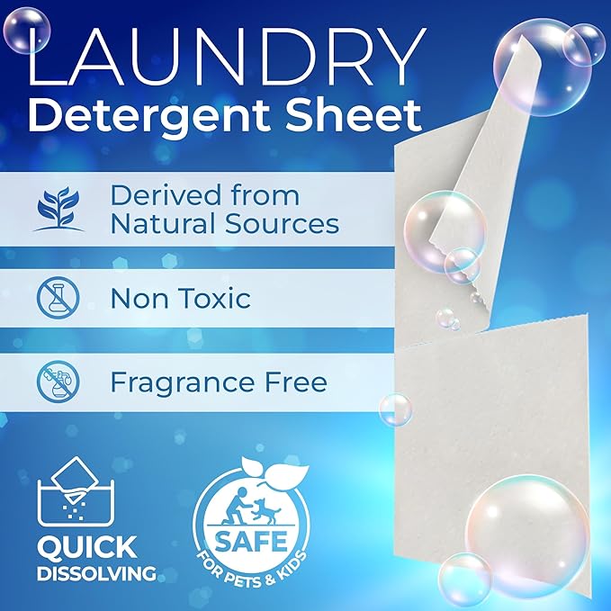 Gull Living Travel Laundry Detergent Sheets Unscented - 10 Loads - Dissolves Quickly, Removes Stains & Odors - For Home and Travel Laundry Sheets Detergent