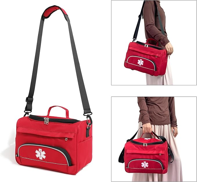 Empty Red First Responder Bag On Call Trauma Bag EMT First Aid Carrier for Paramedics and Emergency Medical Supplies Kit (Red)