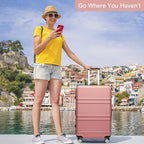 Kono 4 Piece Luggage Sets Expandable(only 28") Lightweight with Spinner Wheels TSA Lock Hardside Travel Rolling Suitcases 20in 24in 28in Carry on and 12in Mini Cosmetic Case Nude/Rose Pink