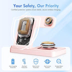 Wireless Charging Station for Apple Devices: 3 in 1 Foldable Qi Compact Case-Friendly Charger Stand for iPhone 17-12 & Apple Watch & AirPods Charging Dock for Travel Home Office Desk Nightstand (Pink)