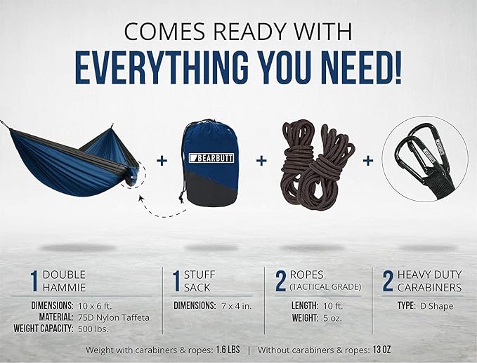 Bear Butt 2 Person Portable Hammock - Backpacking to Camping - Double Hammock for Travel & Outdoor