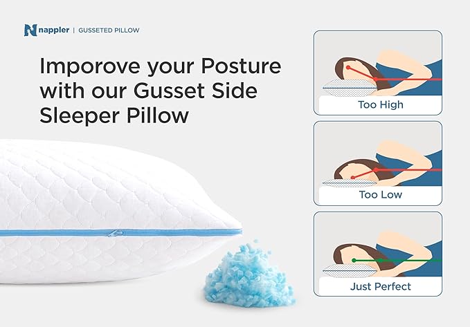 Side and Back Sleeper Pillow for Neck and Shoulder Pain Relief-Shredded Memory Foam Bed Pillow for Sleeping - 100% Adjustable Fill - Queen Size - Set of 2 - Washable Case. Extra Fill Included