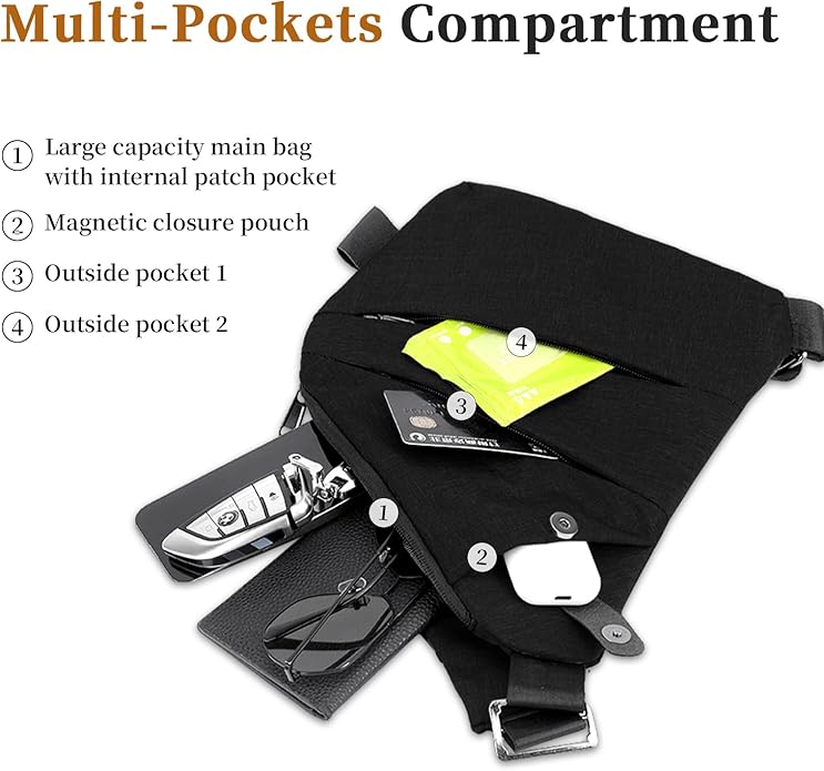 Anti Theft Crossbody Travel Bag for Women Men,Multi-pocket Crossbody Bag,Slim Sling Bag with Adjustable Strap
