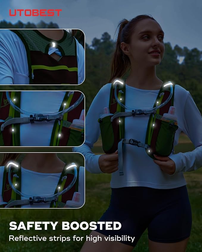 UTOBEST Running Vest, 5L Hydration Vest Lightweight, Breathable and Sweatproof Running Backpack, Adjustable Running Hydration Vest for Trail Running Marathon Race Jogging Cycling