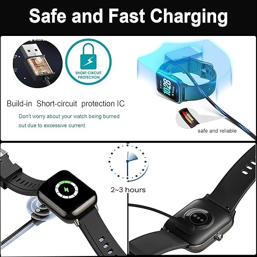 [2-Pack] Gloryfit Wacth Charger for Puqo T80/Cillso T80/Csasan T70/Matast T60 Magnetic USB Charging Cable, Compatible with T80 T70 T60 Smart Watch Charger (Black&Black)