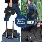 BlueHills Premium Soft Ultra Compact Travel Blanket Value Pack Set of 2 - Airplane Traveling Essentials Flight Blanket in a Portable Car Plane Travel Gift - Black and Royal Blue