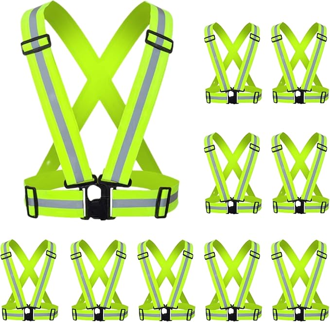 Reflective Strap Safety Vest Gear - 2-10 Pack Adjustable High Visible Reflective Running Gear for Women Men Night